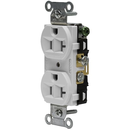 Hubbell Wiring Device-Kellems Straight Blade Receptacle, 5-20R, 20 A, 125V AC, 2 Pole, 3 Wire, Flush Mount, Grounded CRF20OW
